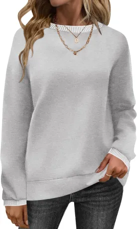 AKEWEI Womens Casual Crewneck Sweatshirts Long Sleeve Shirt Lightweight Tunic Pullover Tops S-XXL