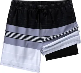 Aueyan Mens Swim Trunks with Compression Liner 7 inch Quick Dry Beach Board Shorts