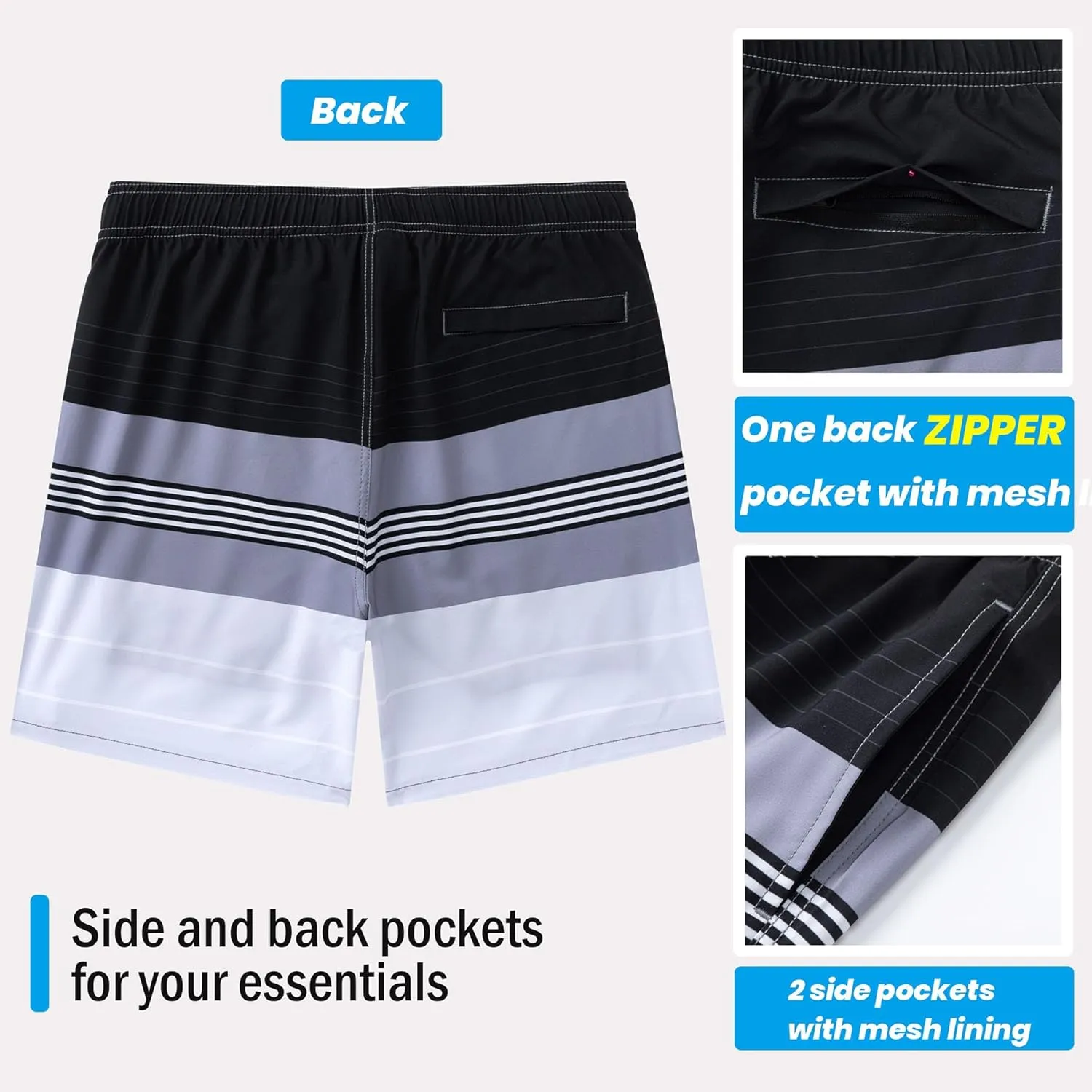 Aueyan Mens Swim Trunks with Compression Liner 7 inch Quick Dry Beach Board Shorts