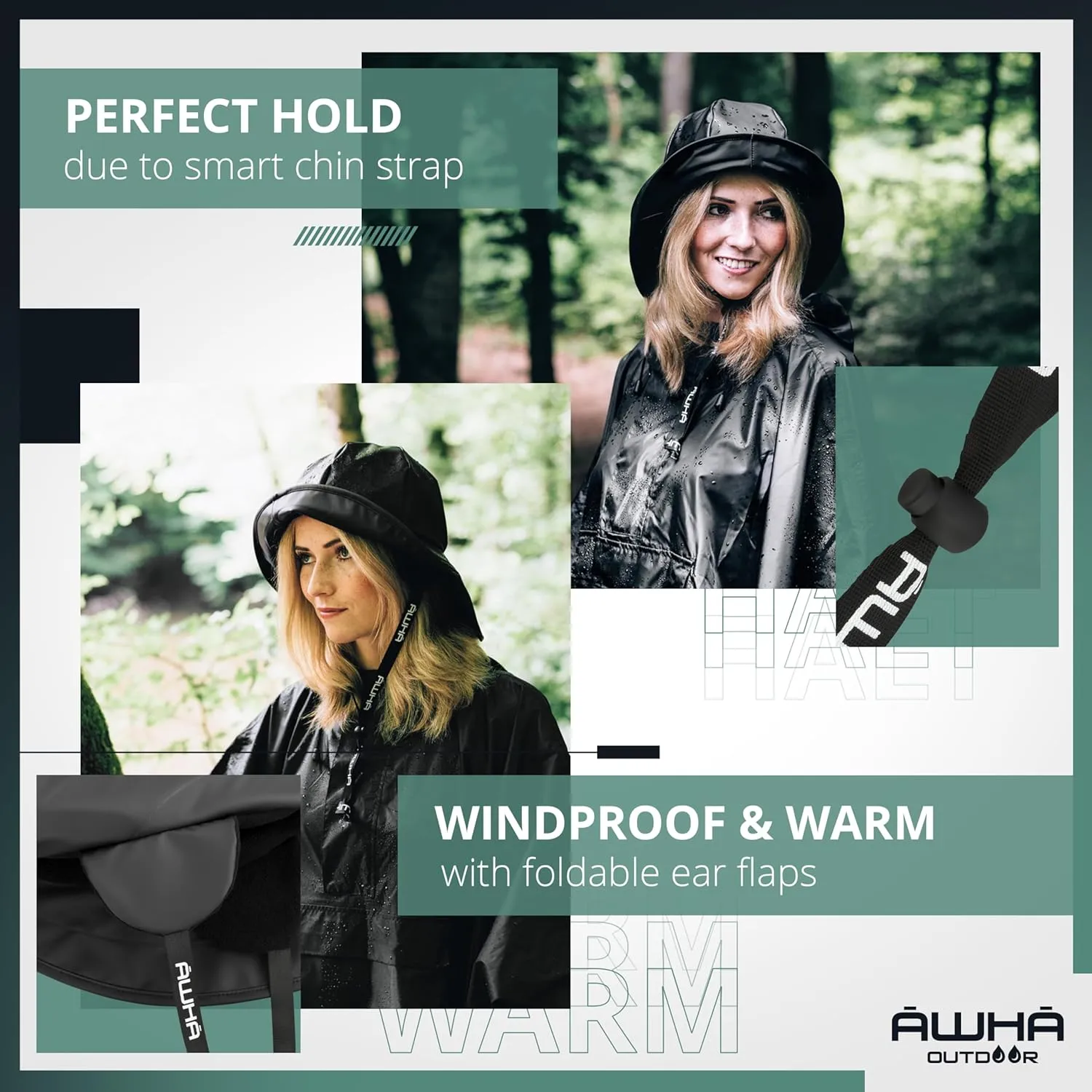 AWHA Souwester, Rain Hat - Waterproof Cap with Wide Brim and Earflaps