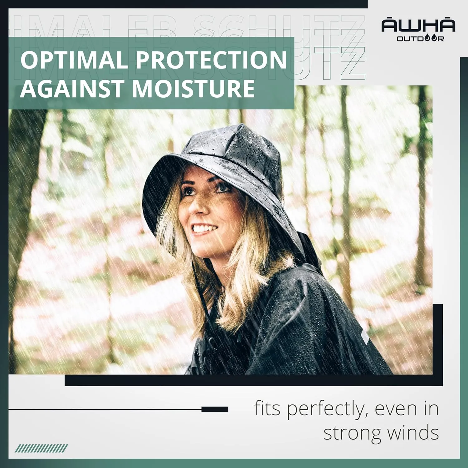 AWHA Souwester, Rain Hat - Waterproof Cap with Wide Brim and Earflaps