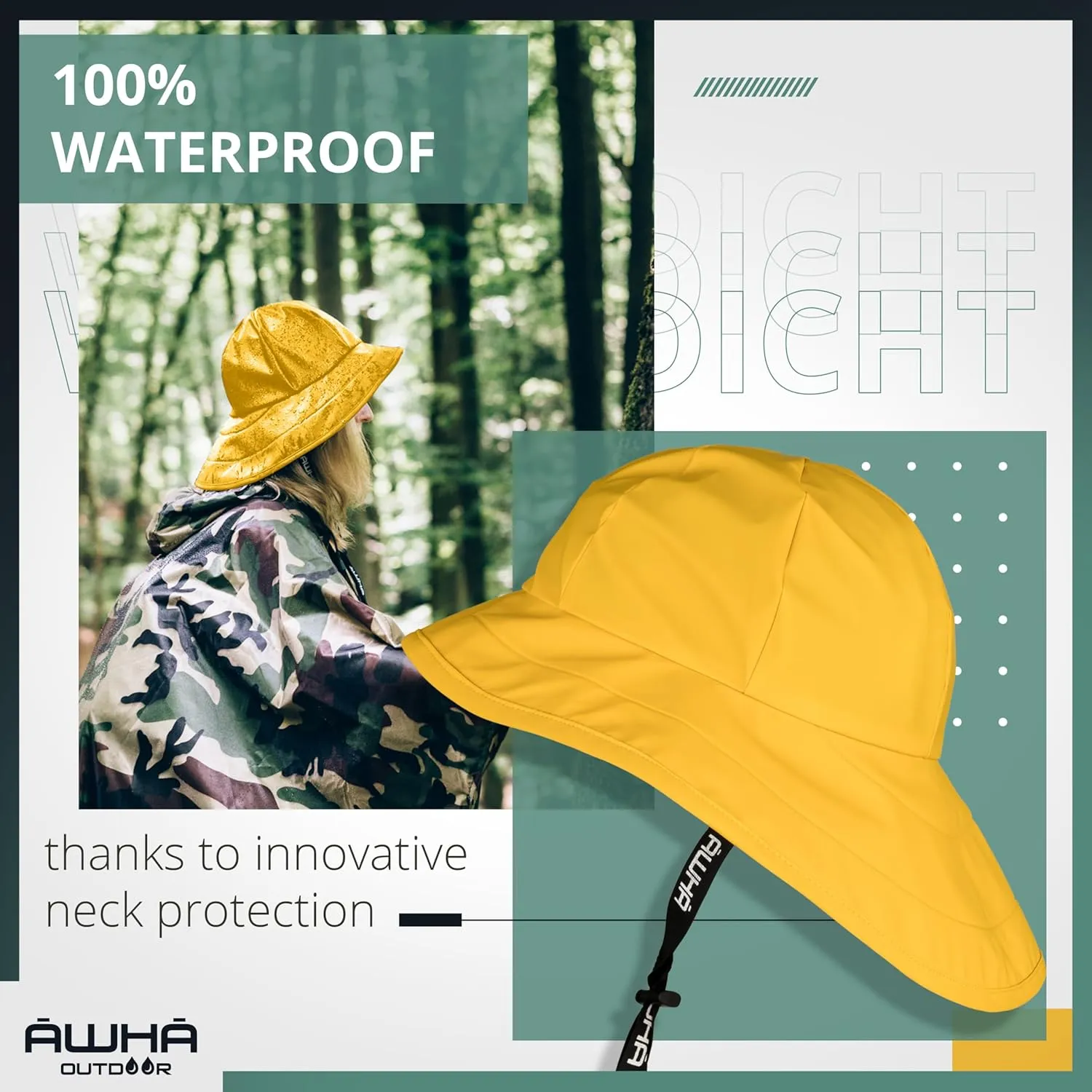 AWHA Souwester, Rain Hat - Waterproof Cap with Wide Brim and Earflaps