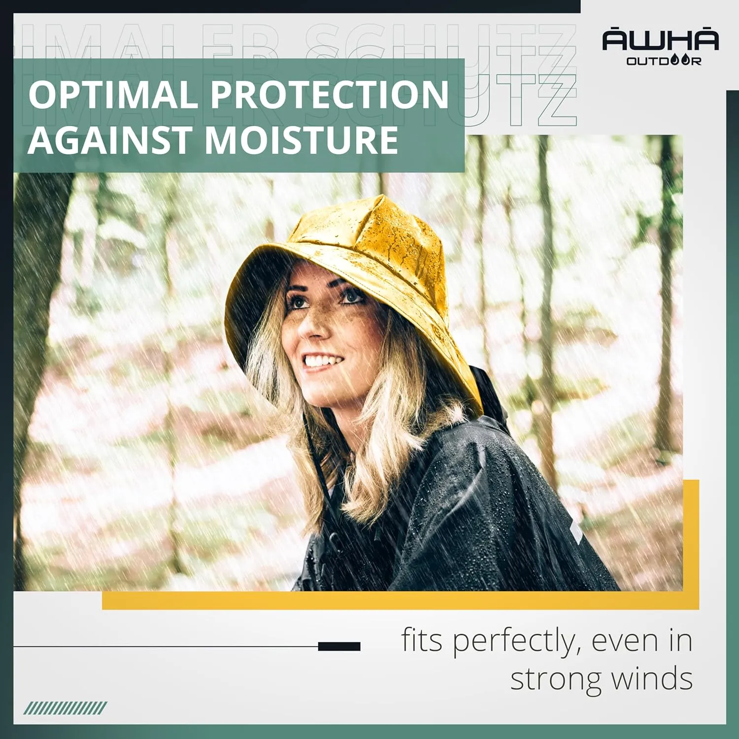 AWHA Souwester, Rain Hat - Waterproof Cap with Wide Brim and Earflaps
