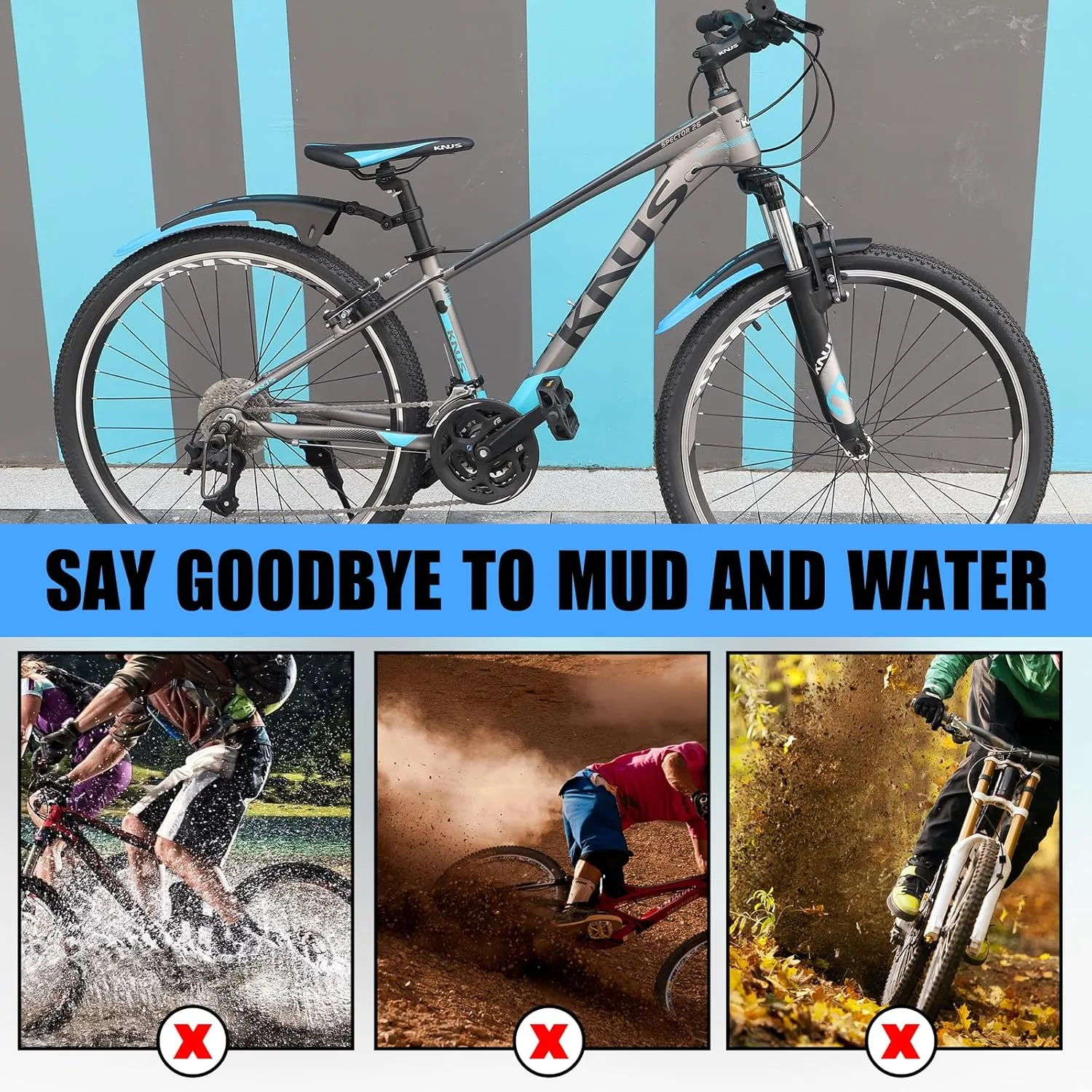 Bike Fender Set Mudguard Set Front and Rear 2 Parts-Universal Full Cover Thicken Widen Bicycle Adjustable Bike Fender Mud Guard Mudflap for MTB Road Bike Mountain Bike