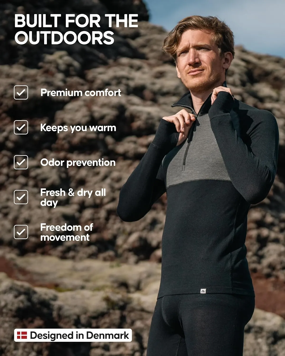 Danish Endurance Merino Wool Long Sleeve for Men, Thermal Top, Merino Wool Base Layer Underwear, with or Without a Zipper