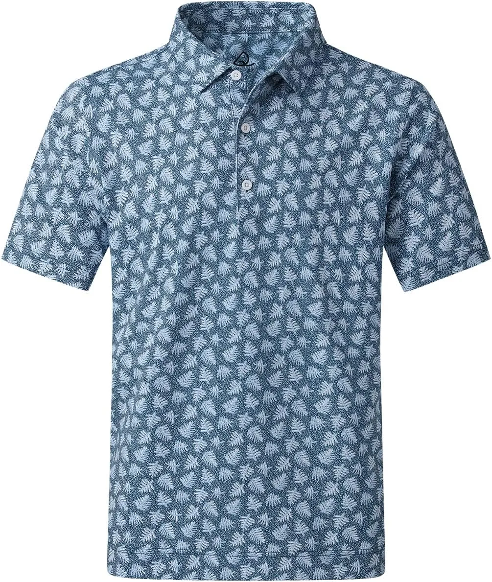 DEOLAX Mens Polo Shirts Moisture Wicking Dry Fit Performance Mens Golf Shirt Regular Fit Fashion Print Short Sleeve Polo