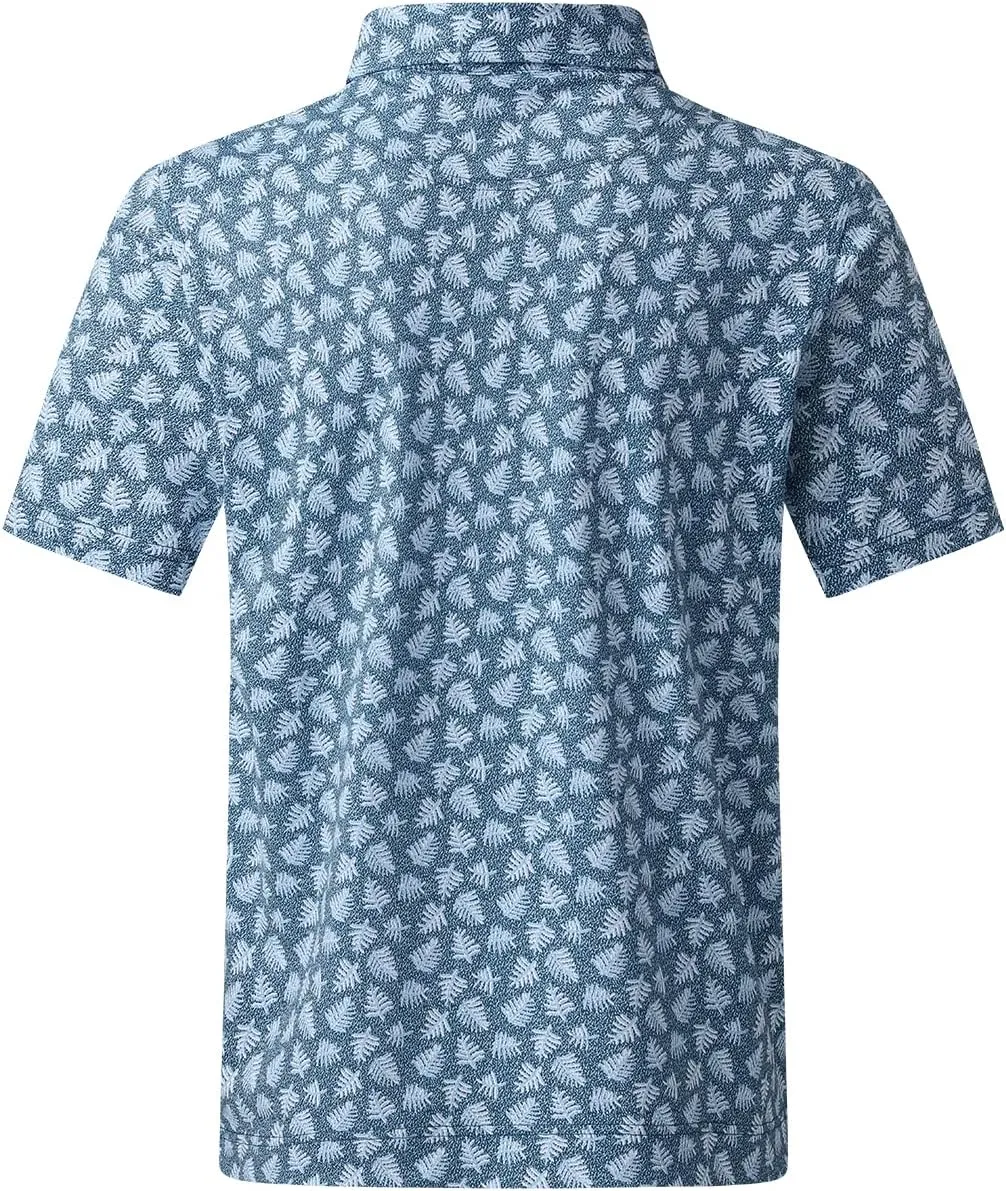 DEOLAX Mens Polo Shirts Moisture Wicking Dry Fit Performance Mens Golf Shirt Regular Fit Fashion Print Short Sleeve Polo
