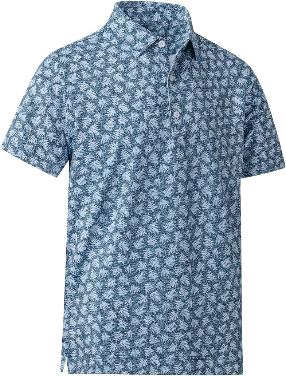 DEOLAX Mens Polo Shirts Moisture Wicking Dry Fit Performance Mens Golf Shirt Regular Fit Fashion Print Short Sleeve Polo
