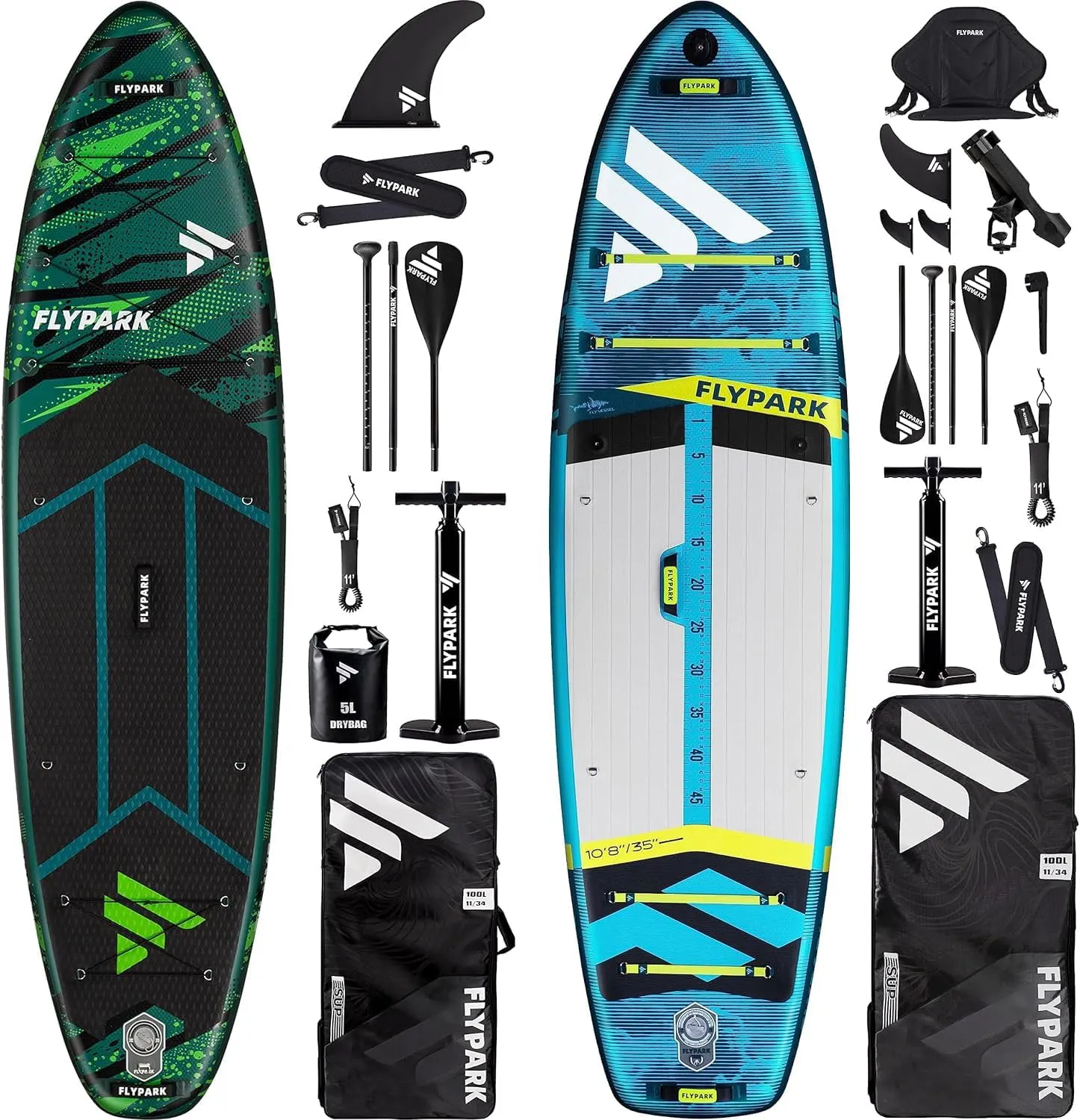Fishing & Standard Bundles10'8"/11' Extra Wide Inflatable SUP, 10'8" Fishing Stand Up Paddle Board   11 Family SUP Board, Double Accessories 116L Backpack, Shoulder Strap, 2-Action Pump