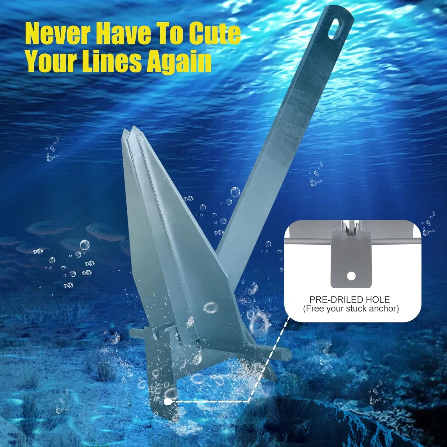 Heavy Boat Anchor Kit Fluke Style Anchor with Galvanized Anchor Chain and Boat Anchor Rope Set for Boats Pontoon, Deck, Sail and Fishing,5LB/8.5LB/13LB
