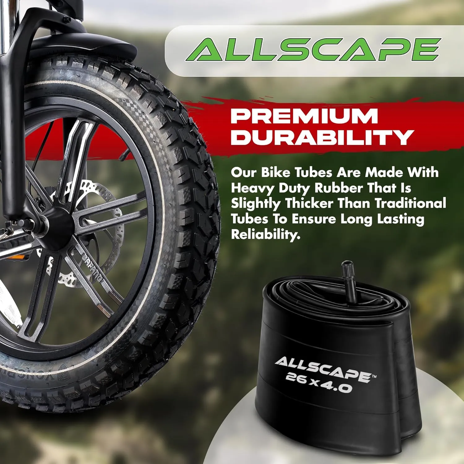 HEB - Heavy Duty Bike Tube for Ebike Tires - Puncture Resistant Inner Tube for 20x4 / 26x4 Bike Tire, Fat Tire Tube, MTB, 20 inch x 4.0 inch and 26 inch x 4.0 inch Bike Tubes