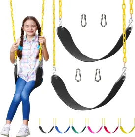 Jungle Gym Kingdom Swings for Outdoor Swing Set - Pack of 2 Swing Seat Replacement Kits with Heavy Duty Chains - Backyard Swingset Playground Accessories for Kids (Black)