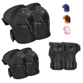Kids Protective Gear Set - Knee Pads Elbow Pads with Wrist Guards for Ages 3-12 | 3-in-1 Safety Protective Gear for Skating, Cycling, Biking, Roller Skates, Scooters (Black, M(8-12Years))