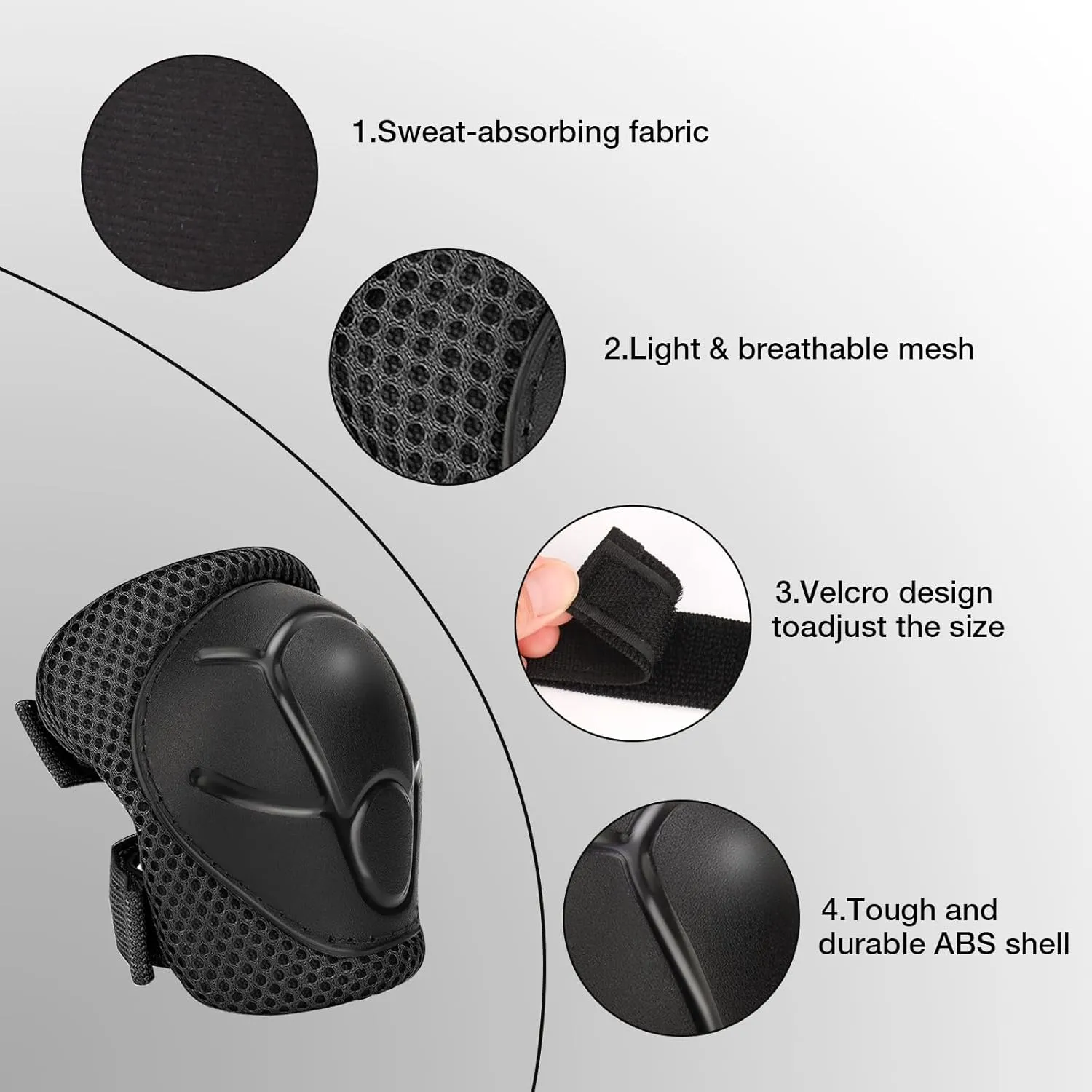 Kids Protective Gear Set - Knee Pads Elbow Pads with Wrist Guards for Ages 3-12 | 3-in-1 Safety Protective Gear for Skating, Cycling, Biking, Roller Skates, Scooters (Black, M(8-12Years))
