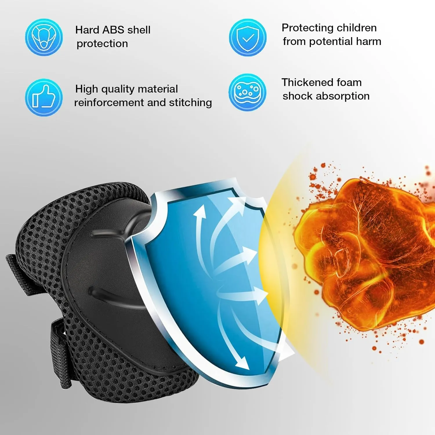 Kids Protective Gear Set - Knee Pads Elbow Pads with Wrist Guards for Ages 3-12 | 3-in-1 Safety Protective Gear for Skating, Cycling, Biking, Roller Skates, Scooters (Black, M(8-12Years))