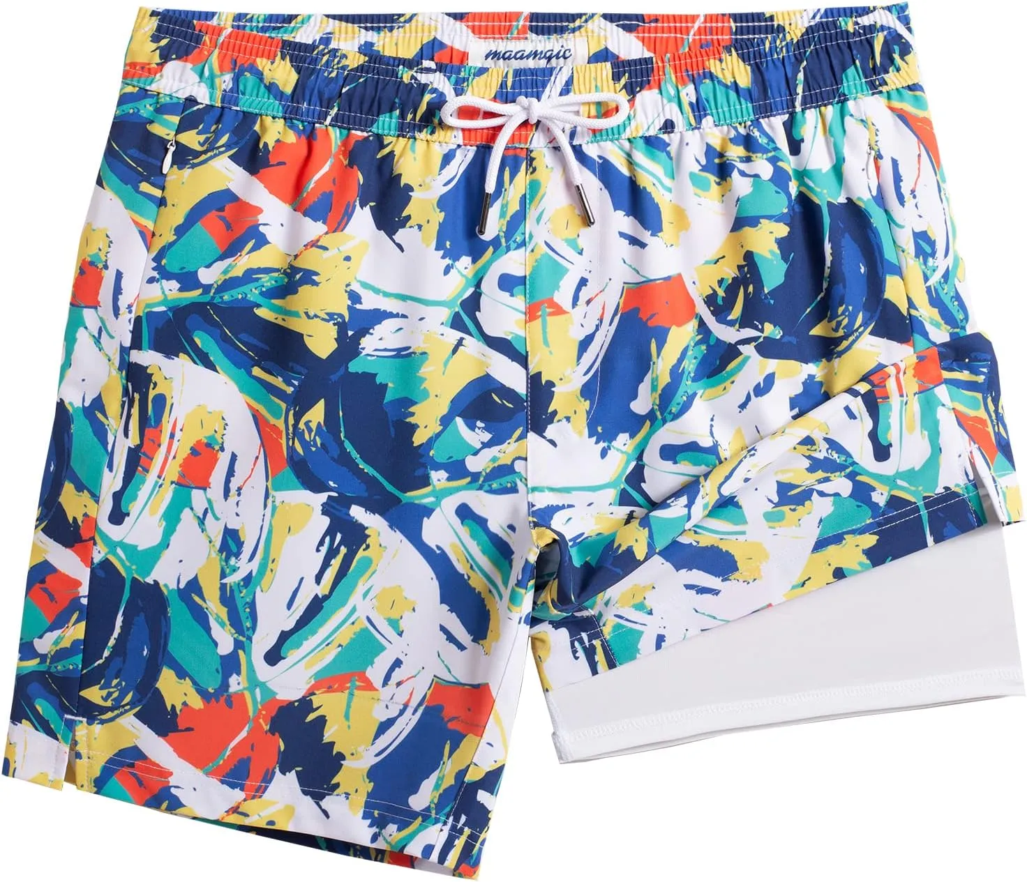maamgic 2 in 1 Mens Swim Trunks 7 Inch Swim Shorts Swim Suits Board Shorts