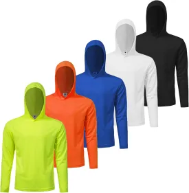 Mens Active Athletic T-Shirts Set Long Sleeve Sun Protective Quick Dry Hoodies Shirt 5 Pack