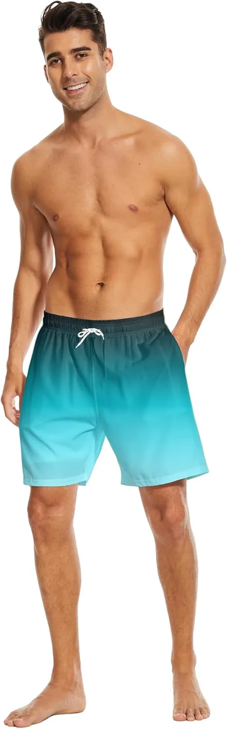 Mens Swim Trunks with Compression Liner 7" Bathing Suit Swimming Shorts Quick Dry Board Shorts Swimsuits with Pockets