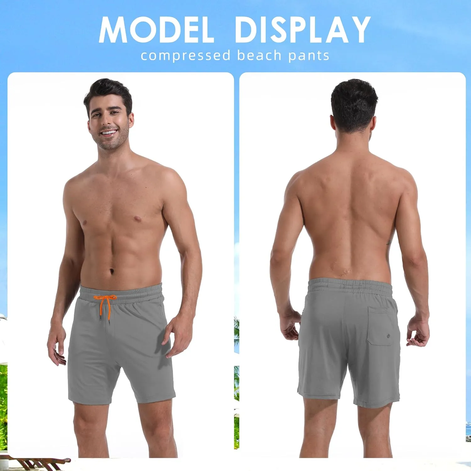 Mens Swim Trunks with Compression Liner 7" Board Shorts with Zipper Pockets 2 in 1 Quick Dry Bathing Suits