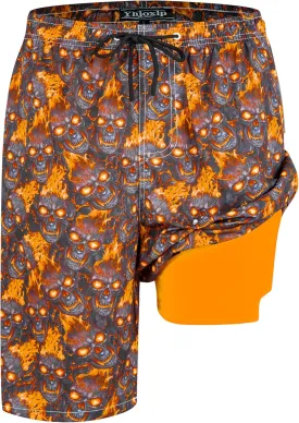 Mens Swim Trunks with Compression Liner 9" Stretch Board Shorts 2 in 1 Quick Dry Swimsuits Bathing Suits