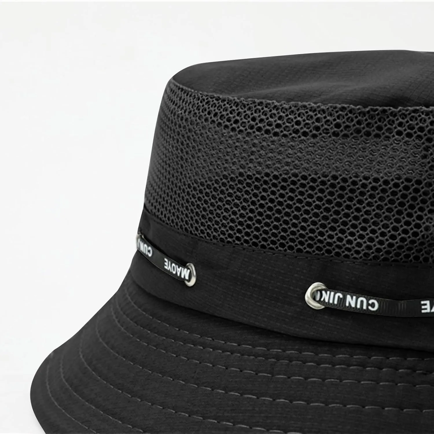 Mesh Breathable Bucket Hats for Mens Drawstring Sun Hat Summer Beach Cap Fisherman Hat Lightweight Fashion Outdoor Beach Fishing Sun Protection Foldable (Black One Size)