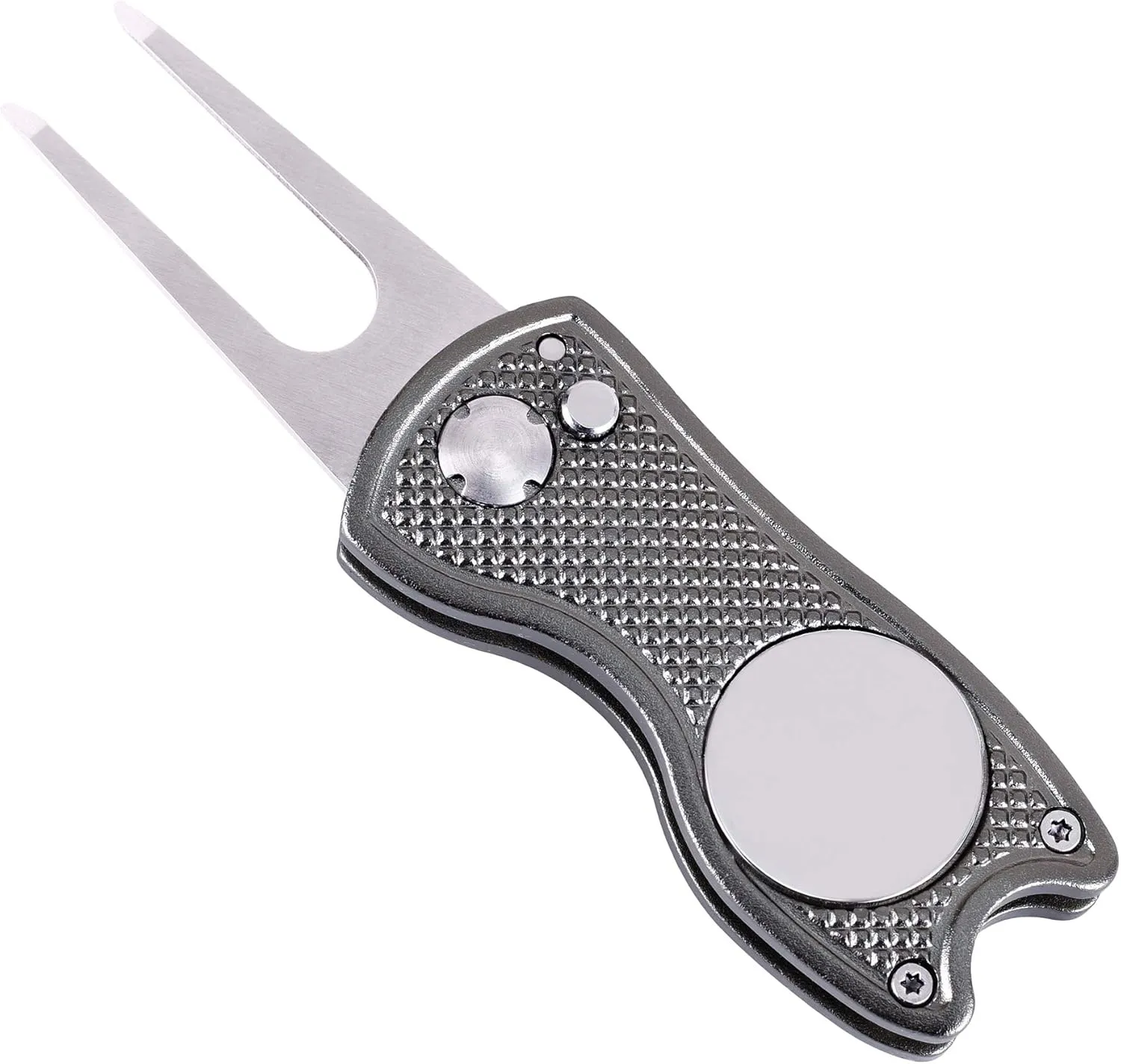 Mile High Life Microfiber Waffle Pattern Golf Towel | Club Groove Cleaner Brush | Foldable Divot Tool with Magnetic Ball Marker (Dark Gray Towel/Brush/Fish Divot)
