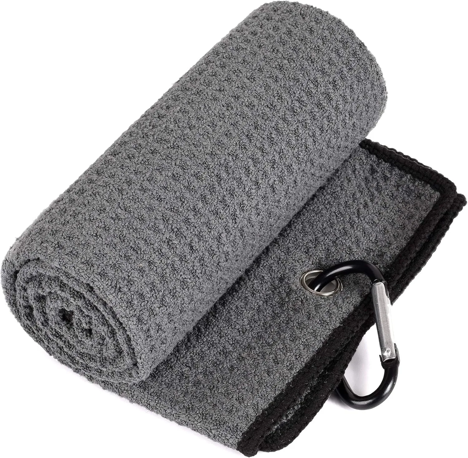 Mile High Life Microfiber Waffle Pattern Golf Towel | Club Groove Cleaner Brush | Foldable Divot Tool with Magnetic Ball Marker (Dark Gray Towel/Brush/Fish Divot)