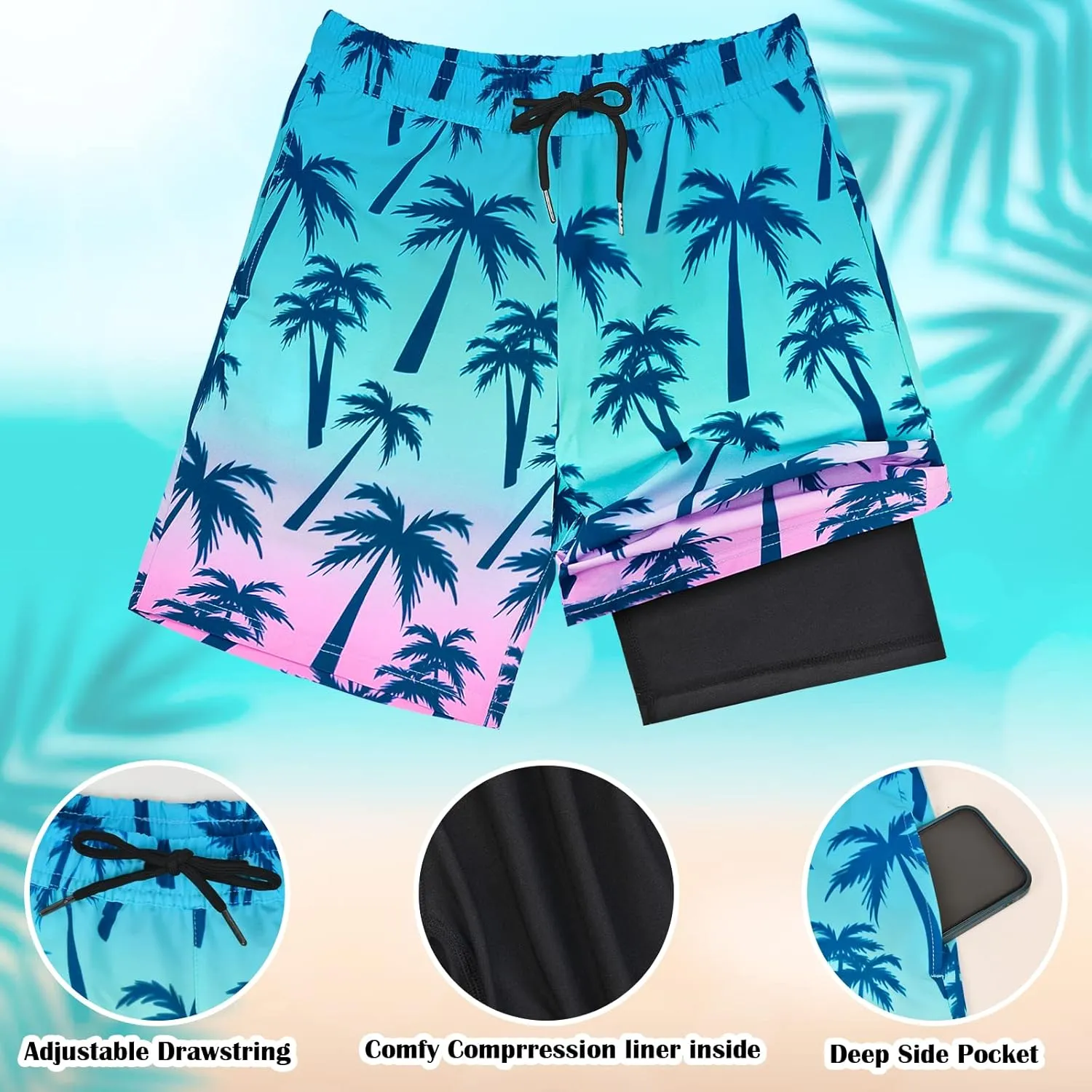 OlyPegic Boys Swim Trunks with Boxer Brief Liner Compression Boy Bathing Suit Quick Dry Beach Swimsuit Toddler Swim Shorts