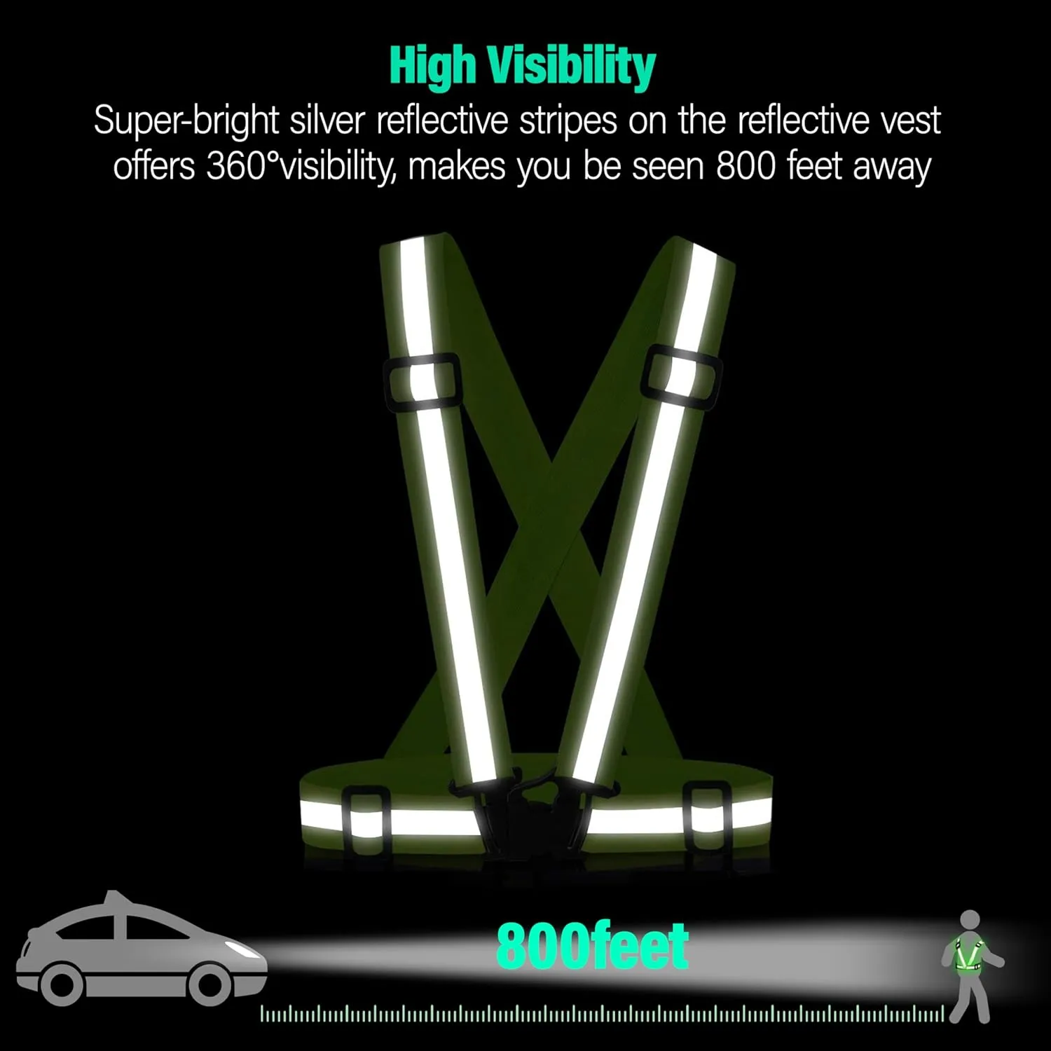 Reflective Vest Running Gear, 2Pack High Visible Safety VES for Cycling Jogging Running Walking, Adjustable for Men Women Kids