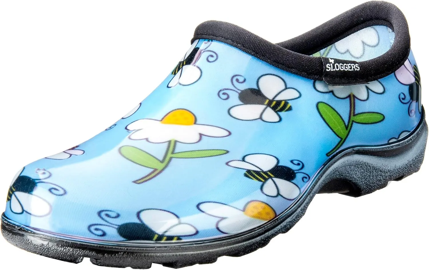 Sloggers Original Waterproof Rain and Garden Shoe for Women Outdoor Slip-On Garden Clog - Made in The USA with Premium Comfort Insole and Arch Support - Lt Blue Bee Print, Size 7