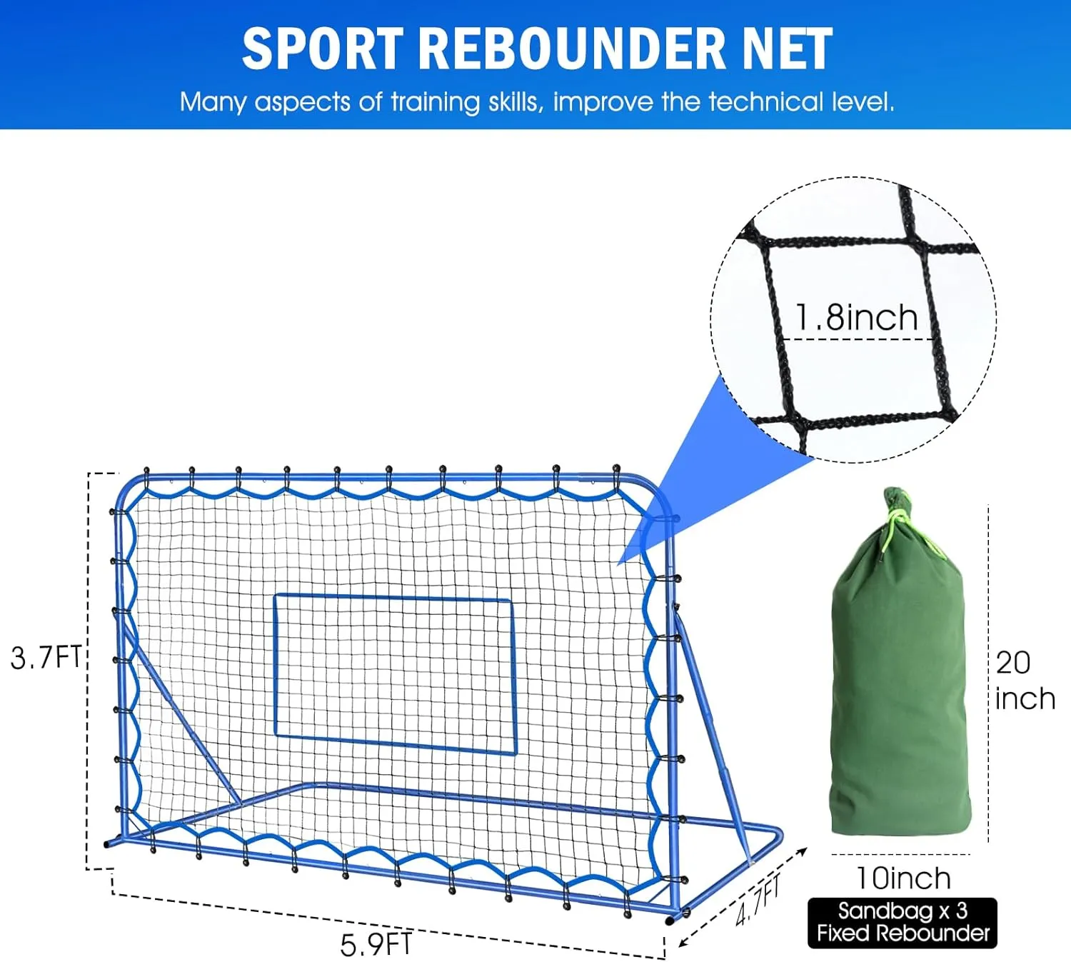 Soccer Rebounder Net, Quick-Switch Angle Soccer Training for Control, Passing Practice, Easy Setup Rebounder Gifts Aids & Equipment for Kids,Teens & Adults