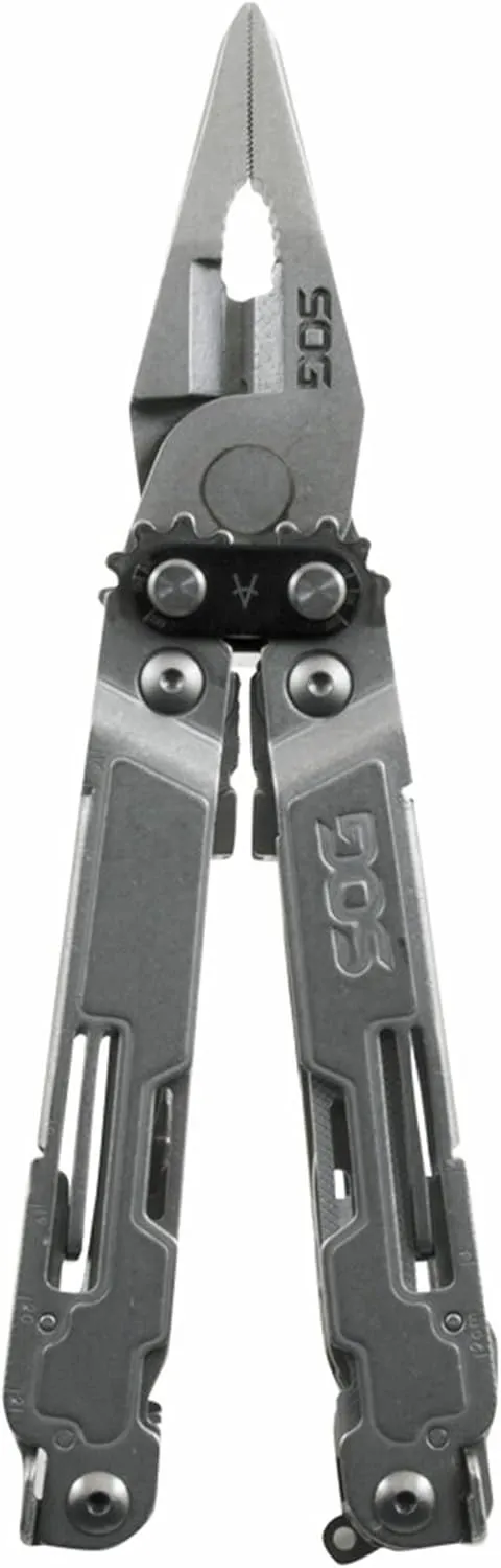 SOG PowerAccess Deluxe All-Around Heavy Duty Stainless Steel Multi-Tool w/Nylon Sheath, Two Knife Blades, Can & Bottle Opener, Stone Wash