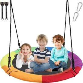Tree Saucer Swing for Kids Outdoor, 40" Flying Round Swing Set with Heavy Duty Steel Frame Strap Hanging Kit, Indoor Outdoor Hanging Swing for Backyard Playground Tree, Multi-Color