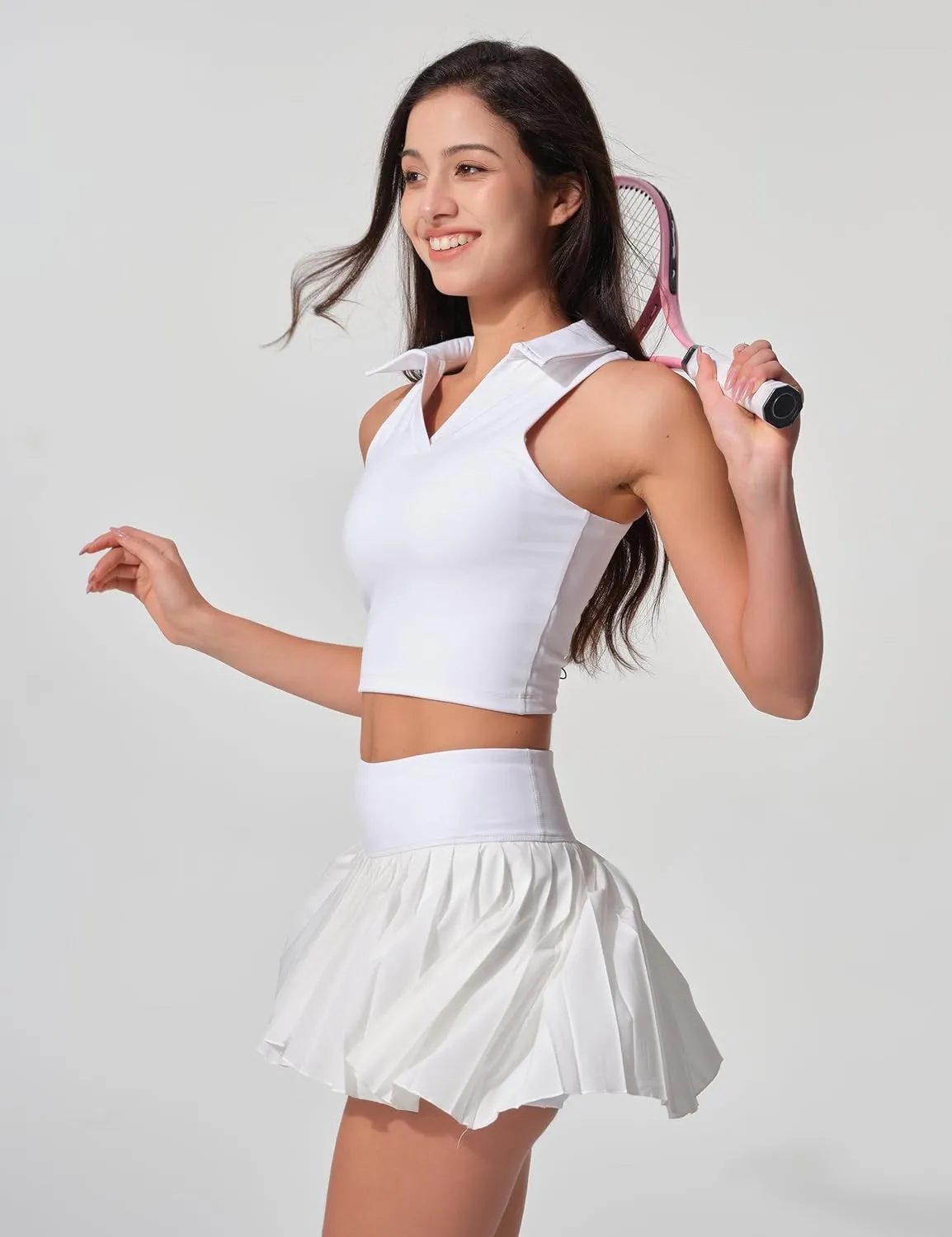 Womens Golf Shirt Sleeveless Polo Collared Tennis Shirts for Women Athletic Workout Cropped Tank Tops
