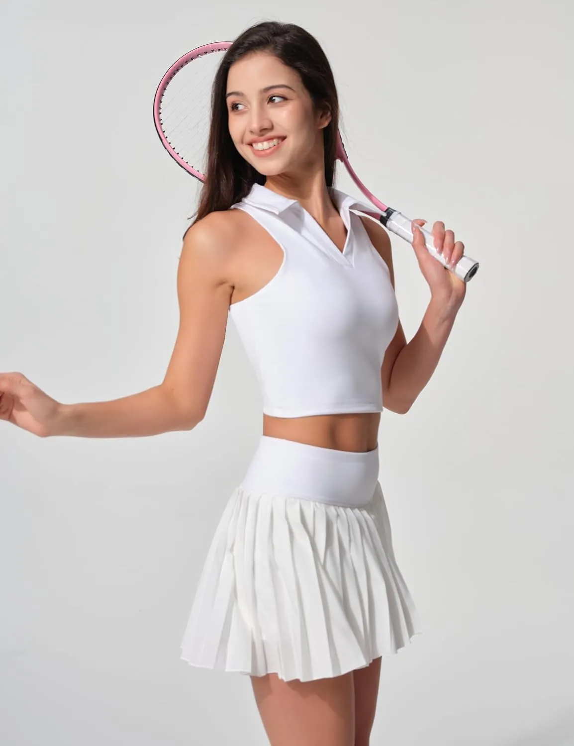Womens Golf Shirt Sleeveless Polo Collared Tennis Shirts for Women Athletic Workout Cropped Tank Tops