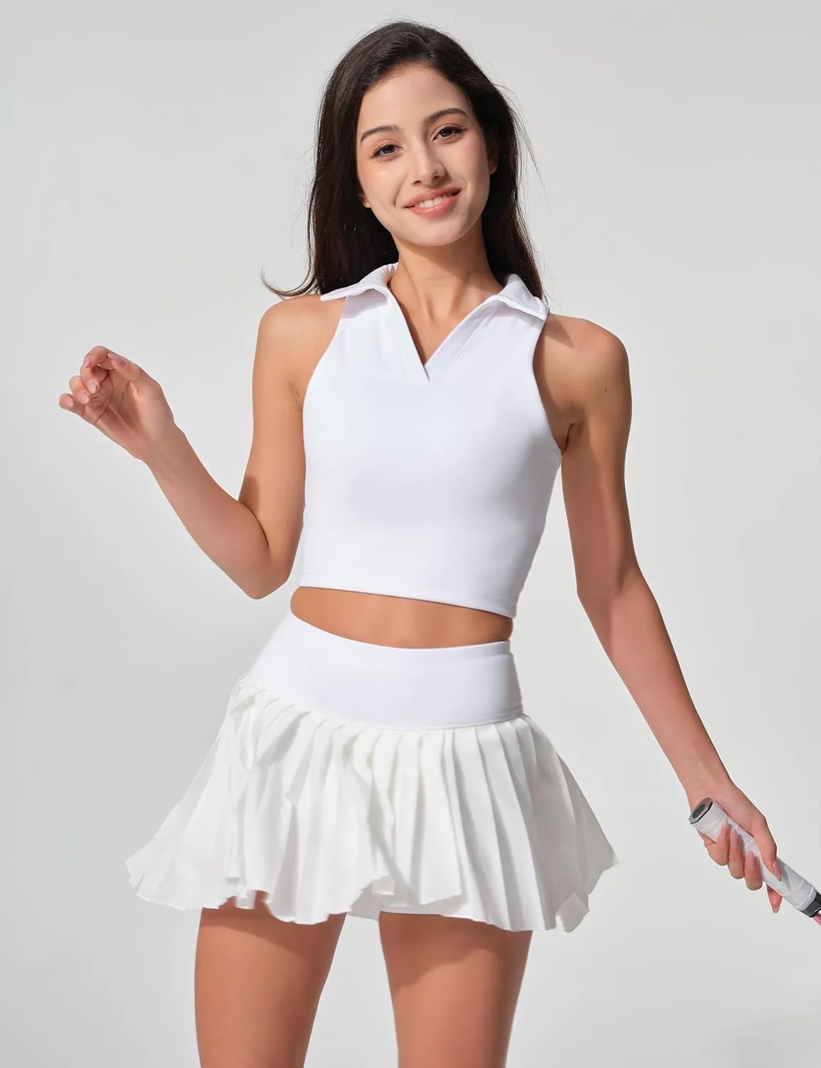 Womens Golf Shirt Sleeveless Polo Collared Tennis Shirts for Women Athletic Workout Cropped Tank Tops