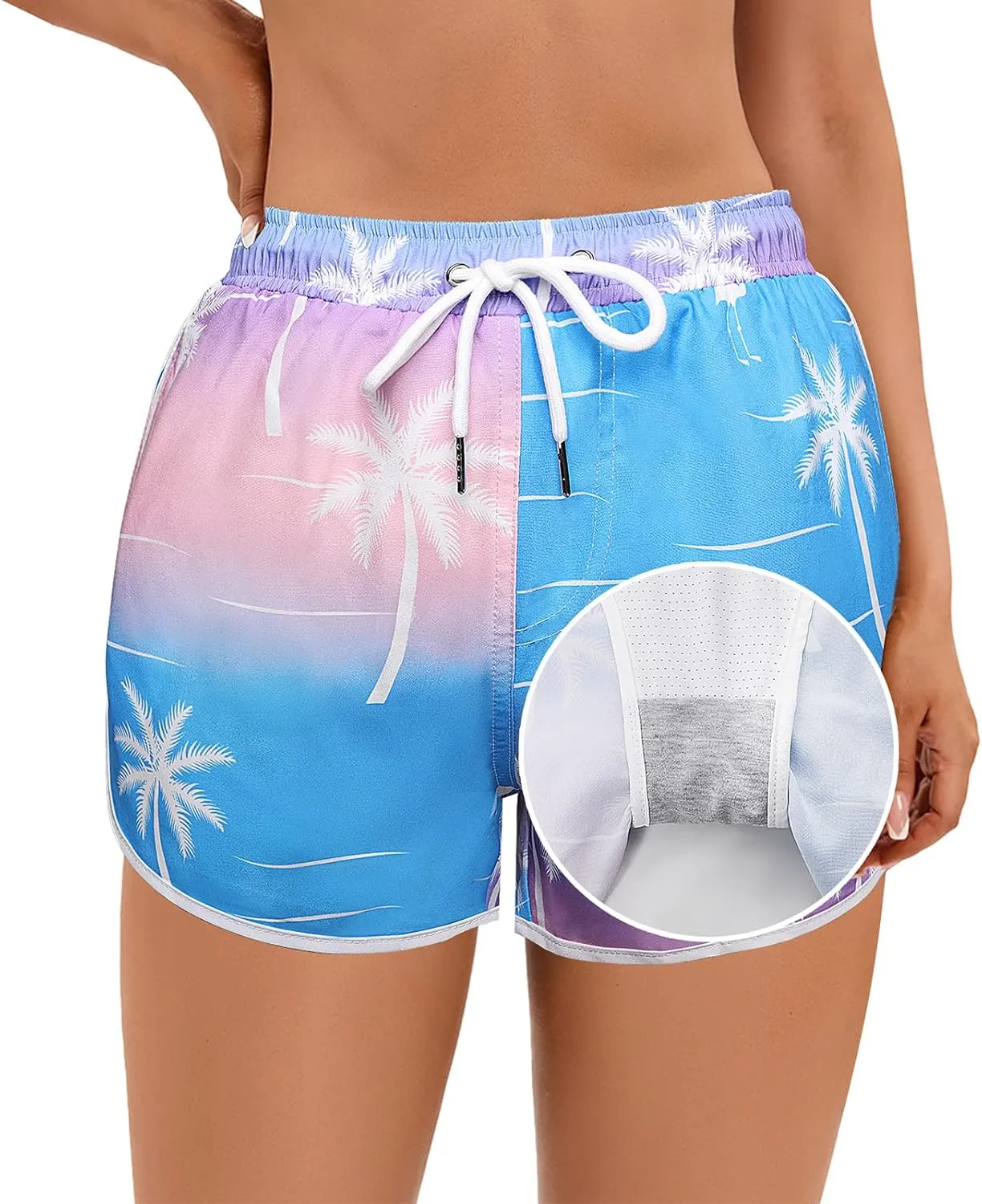 Women's Swim Shorts with Liner Summer Floral Board Shorts with Pockets Drawstring Swimwear Casual Beach Bottoms