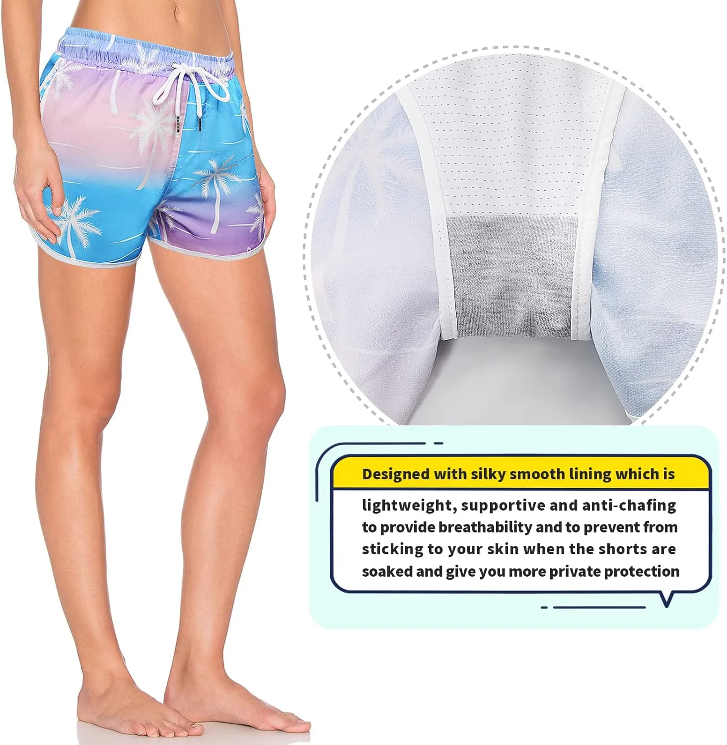 Women's Swim Shorts with Liner Summer Floral Board Shorts with Pockets Drawstring Swimwear Casual Beach Bottoms